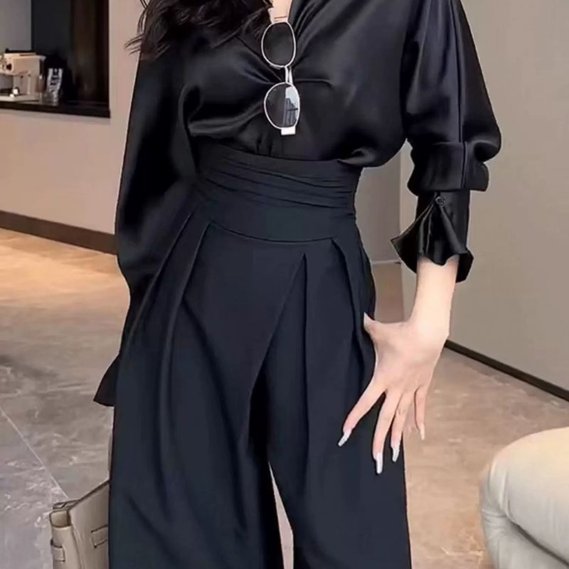 High-Waisted Wide-Leg Casual Trousers