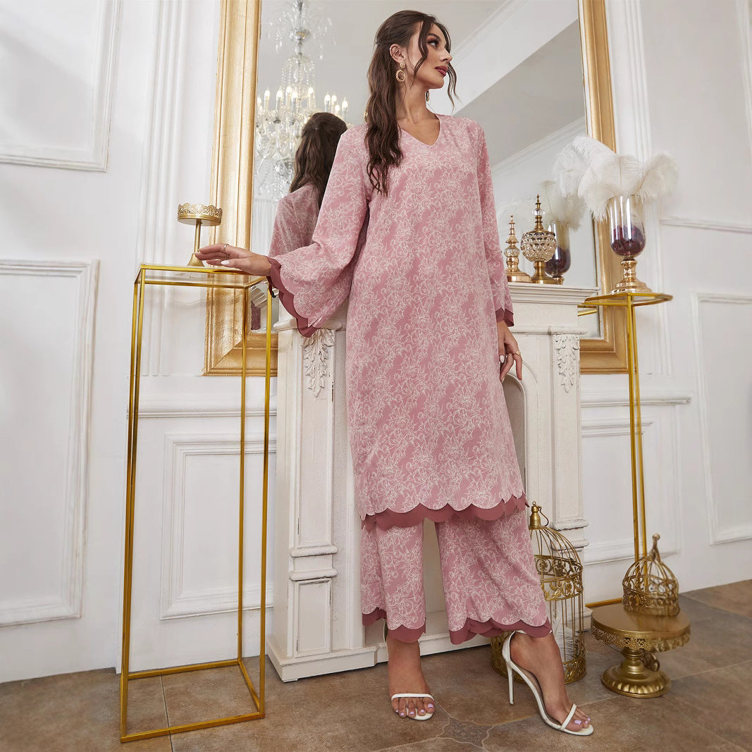 Elegant Floral Print Abaya Dress Set
