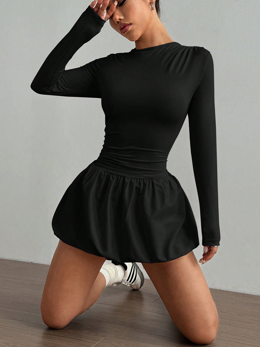 Womens Slim Fit Long Sleeve Puffy Dress