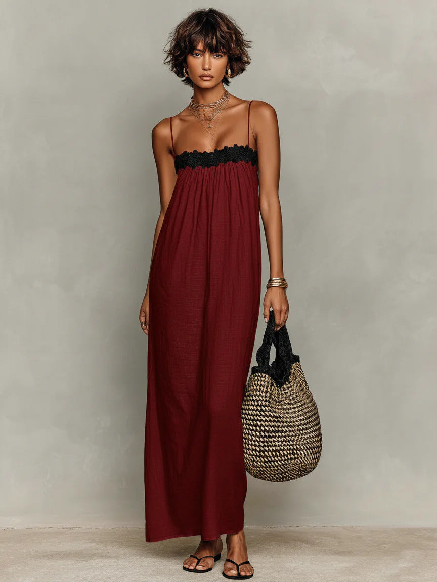 Lace Stitching Casual Sling Dress Women's Clothing