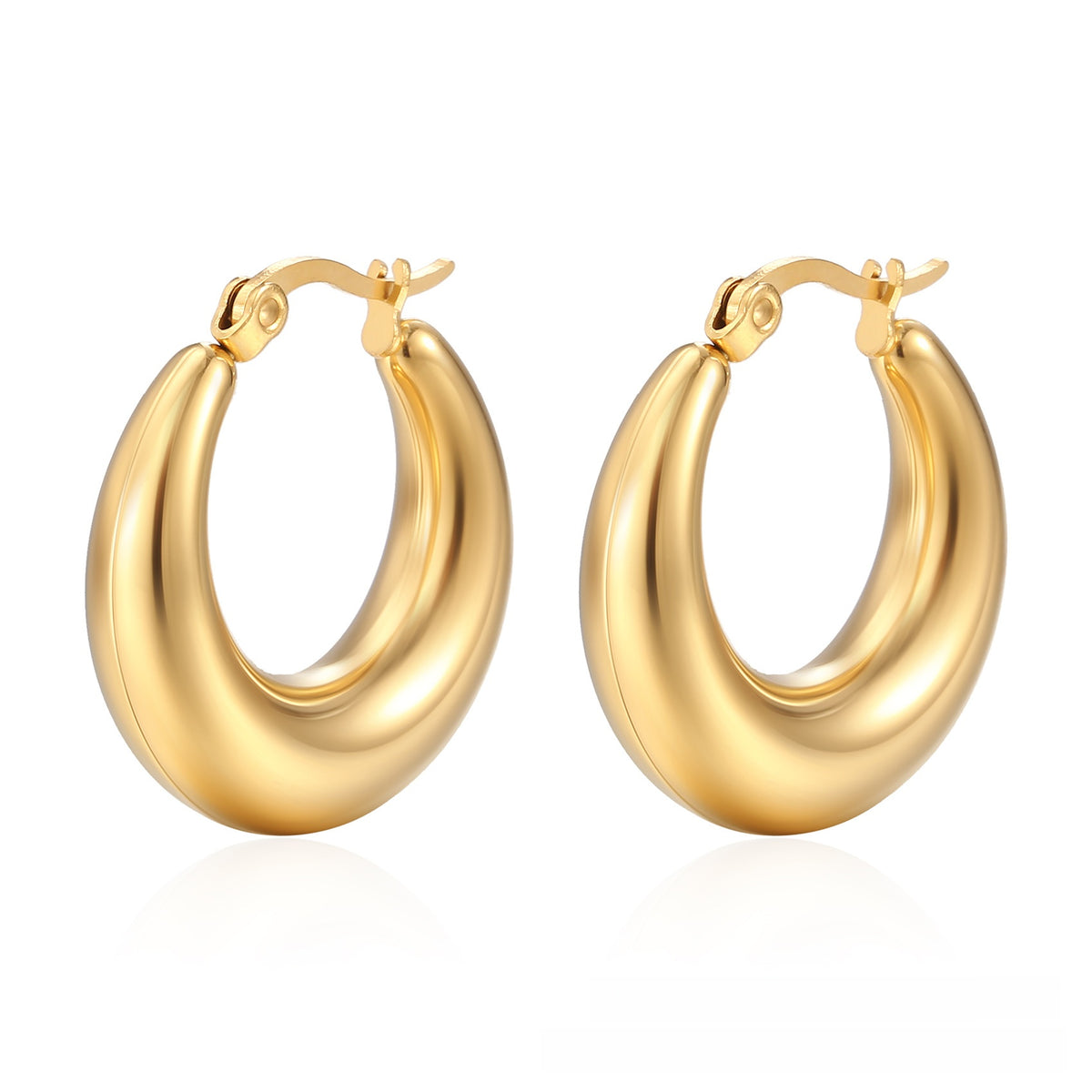 Retro Crescent Hollow Stainless Steel Earrings 18K Gold Plated Women