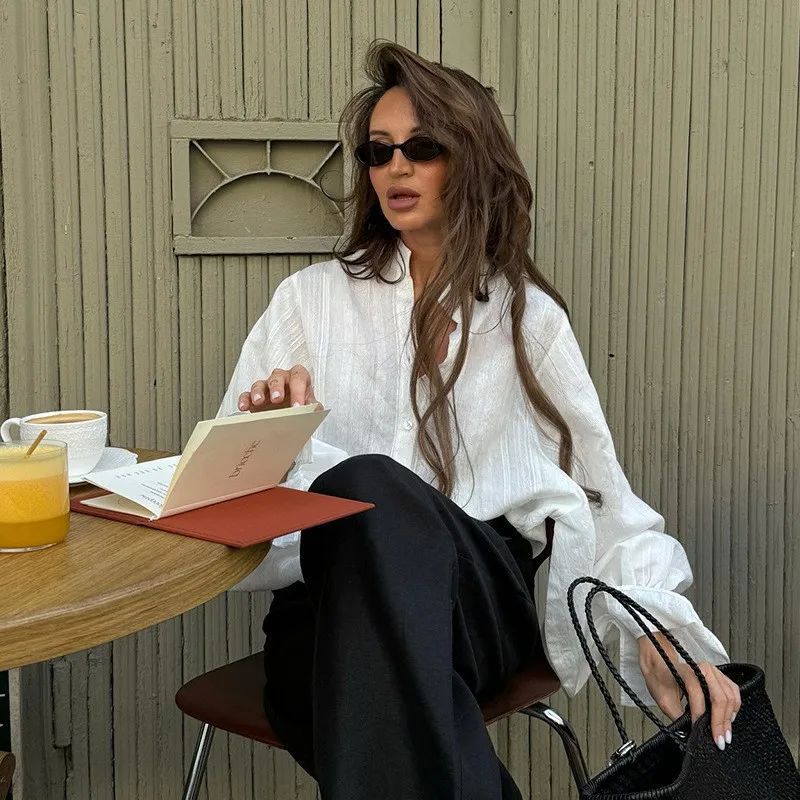 Stand Collar Loose Long Sleeve Shirt