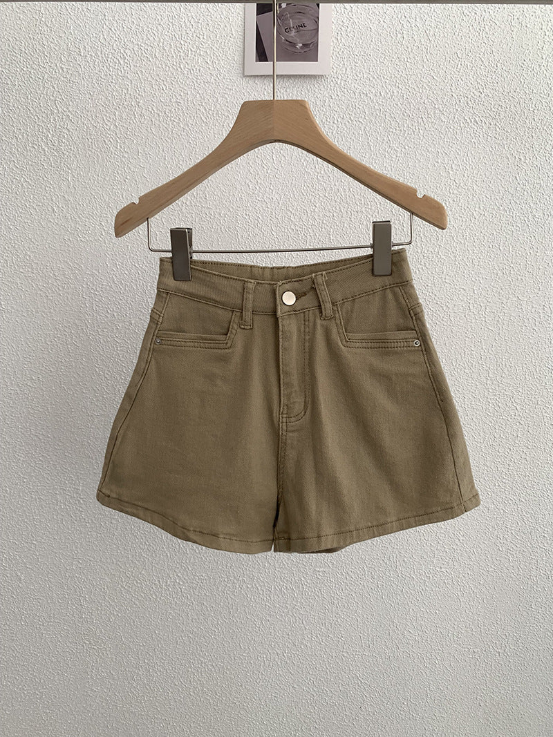 Womens High Waisted Denim A-Line Wide Leg Shorts