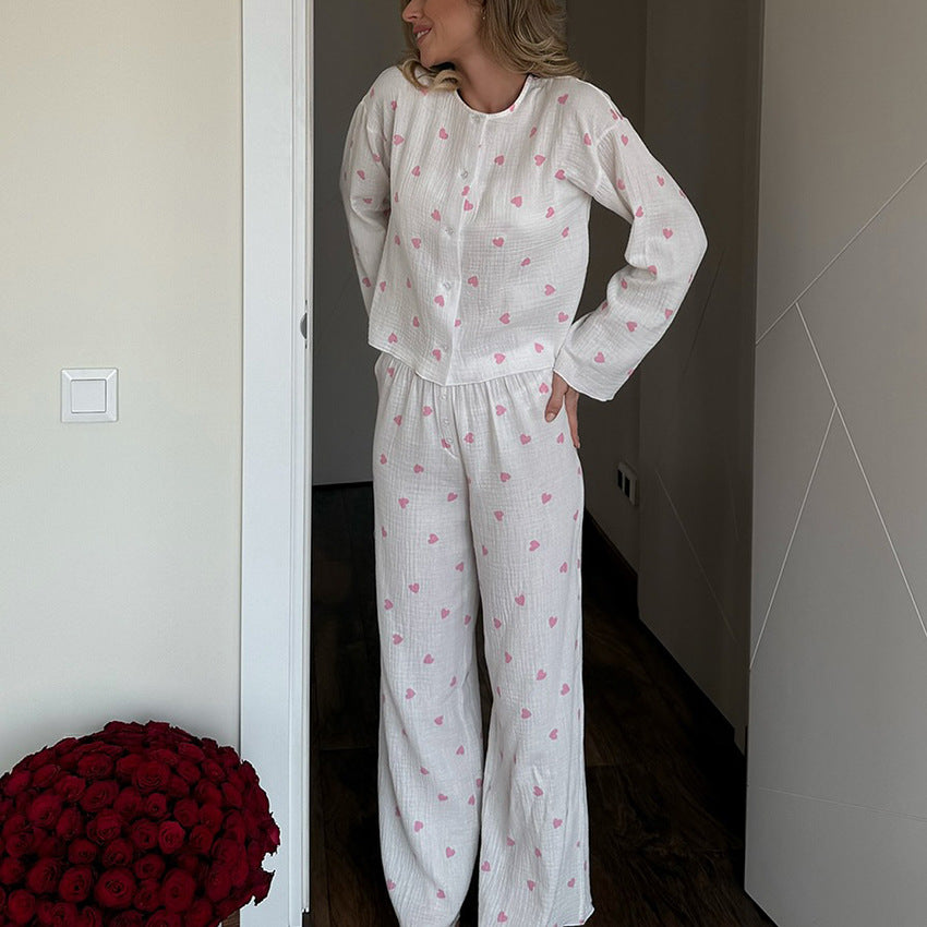 Women's Cotton Pajama Set with Love Print