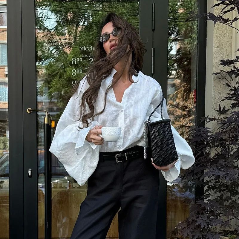 Stand Collar Loose Long Sleeve Shirt
