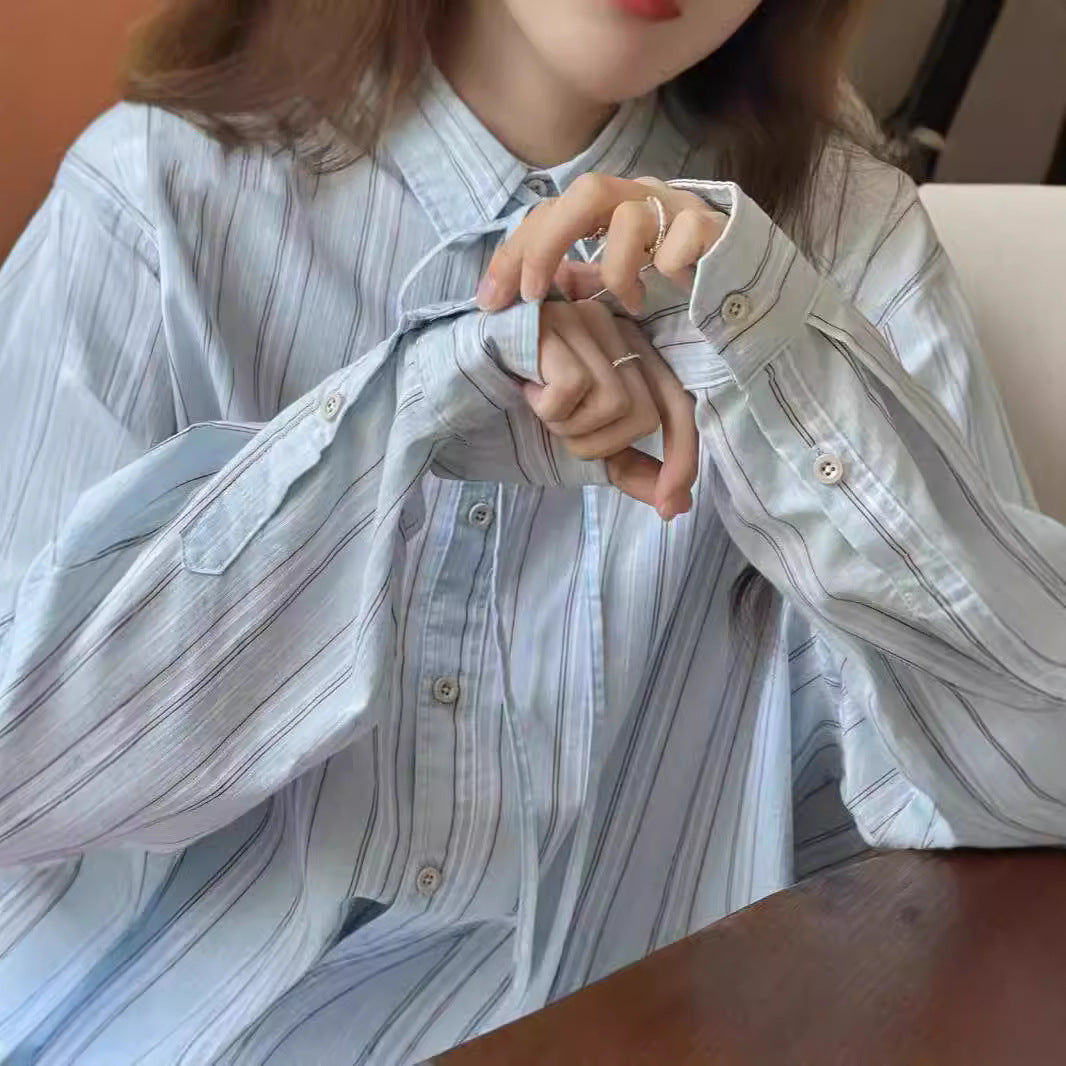 Blue Striped Loose Shirt