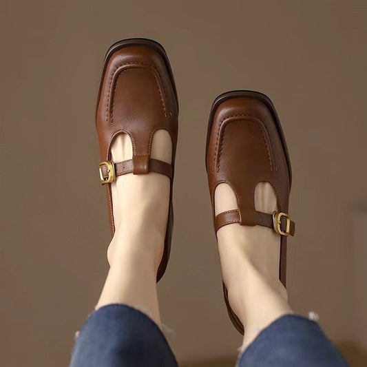 British Style Mary Jane Leather Shoes with Medium Heel