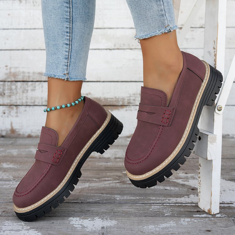 Casual British Style Women Loafers Thick Sole Slip On Shoes