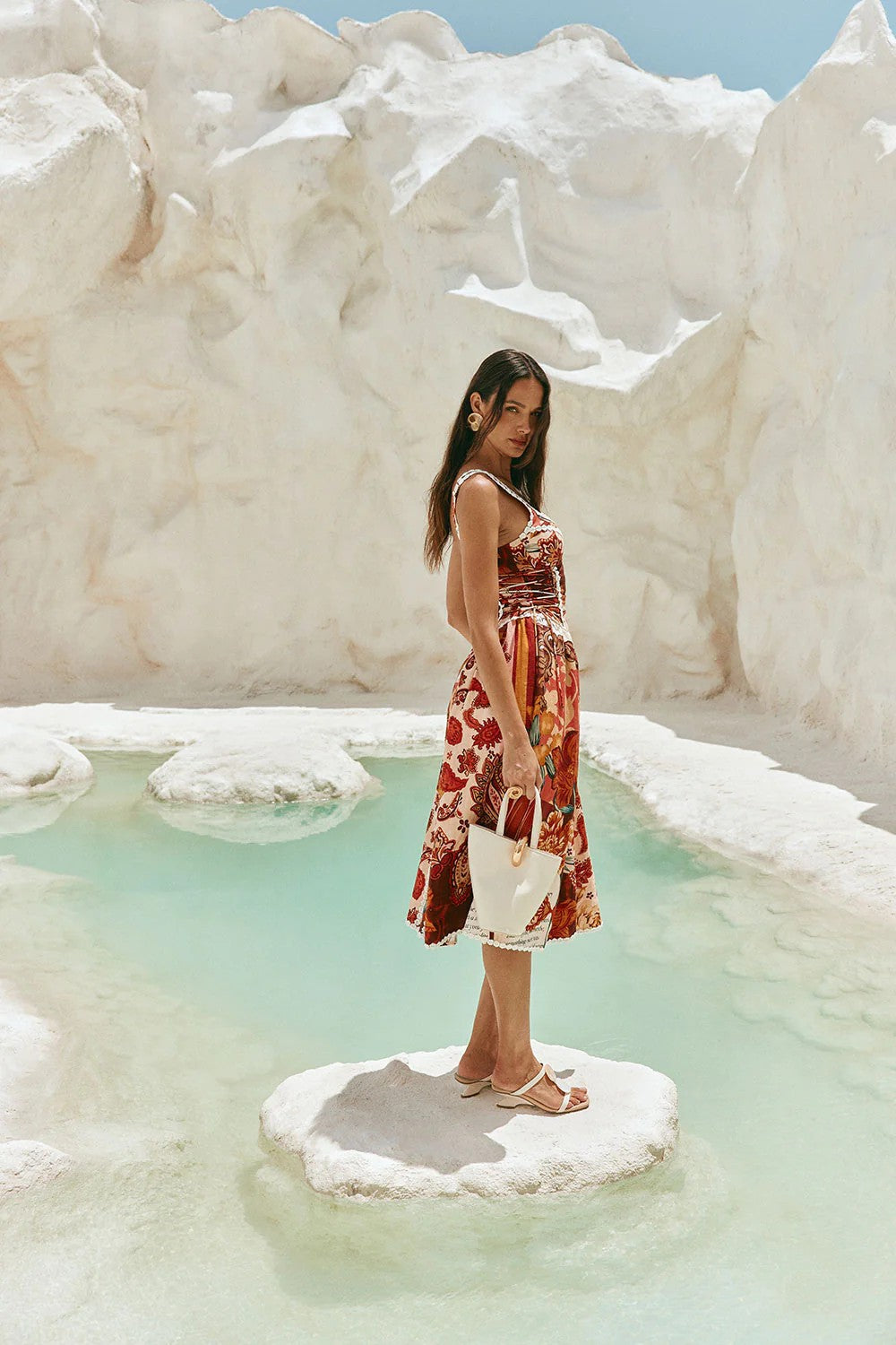 Floral Linen Blend Patchwork Dress with Spaghetti Straps
