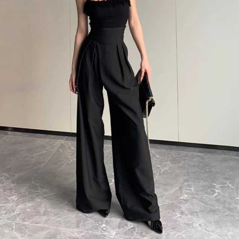 High-Waisted Wide-Leg Casual Trousers