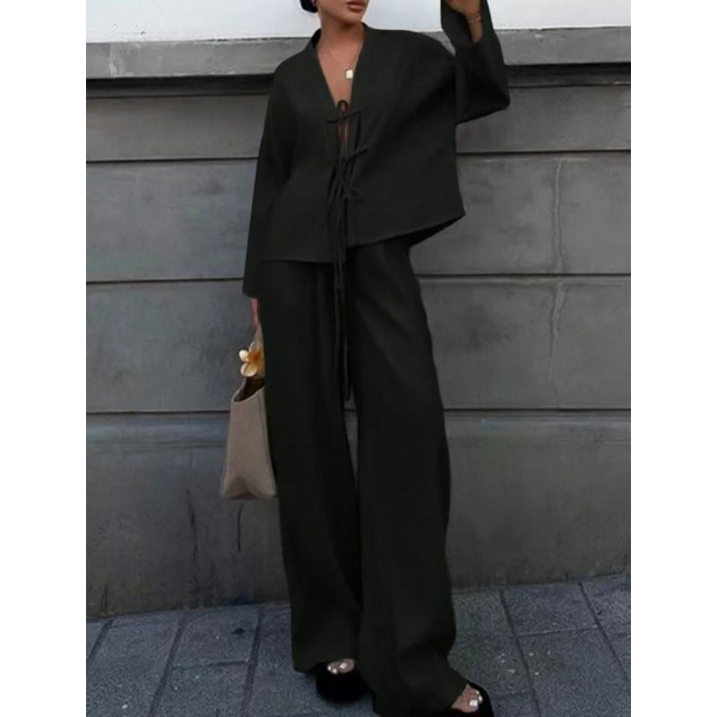 Stylish belted shirt and trousers set