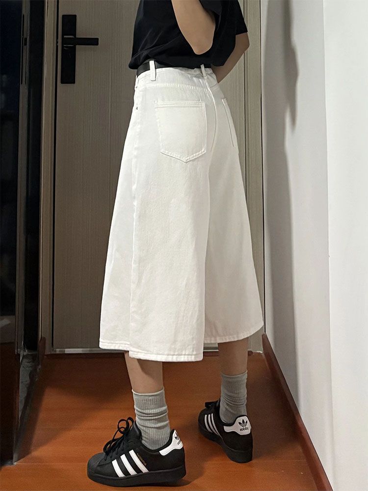 Womens High Waist Wide Leg Cropped Jeans