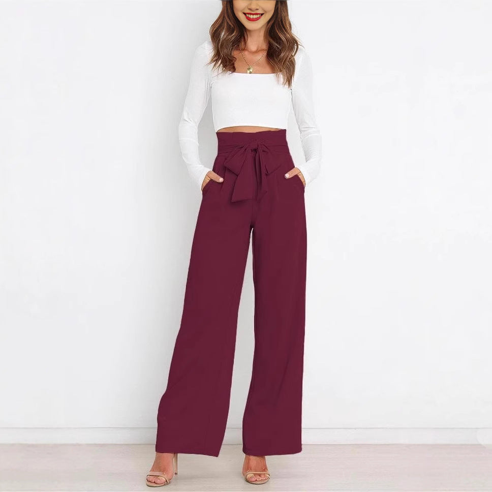 Wide-leg high-waisted lace-up dress pants