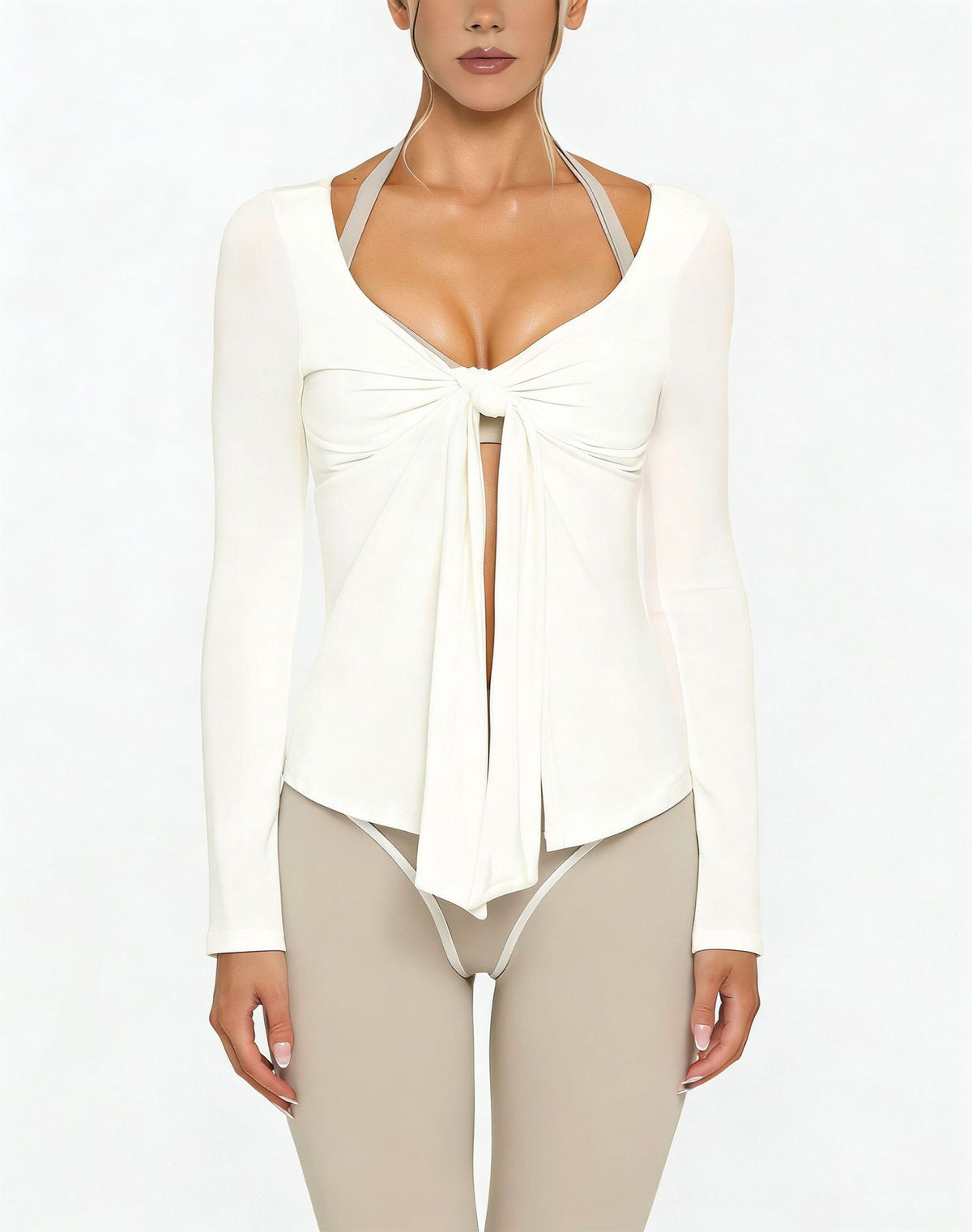 High Elasticity Yoga Jacket with V-Neck Tie