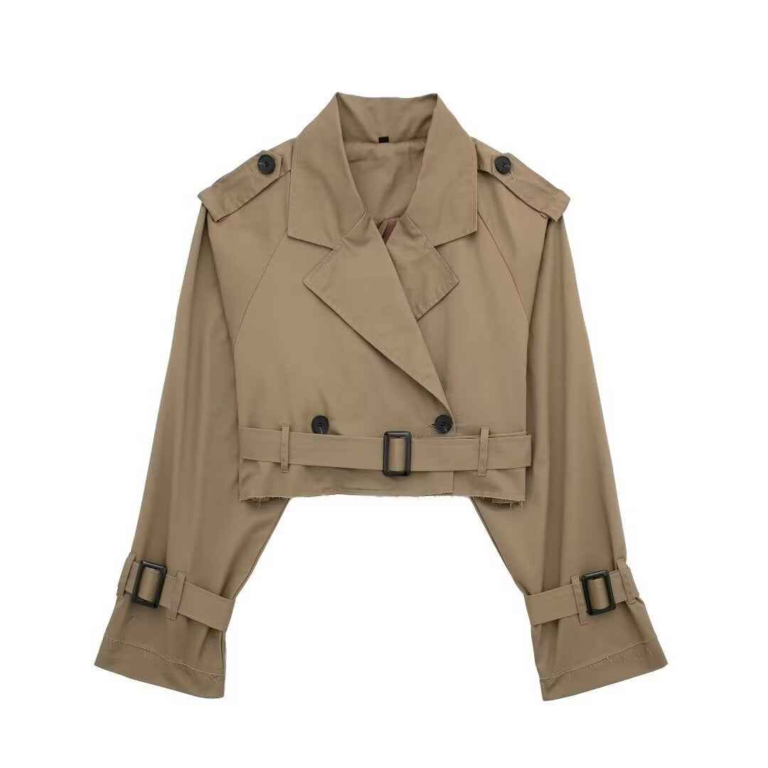 Womens Casual Frayed Edge Trench Coat