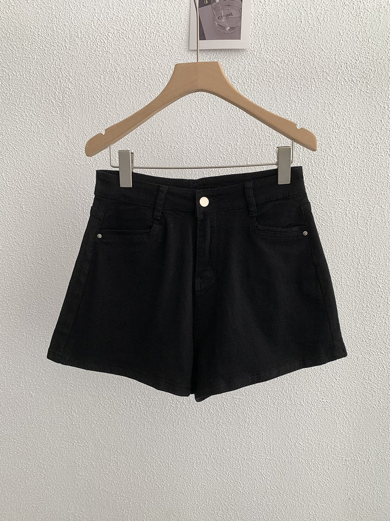 Womens High Waisted Denim A-Line Wide Leg Shorts