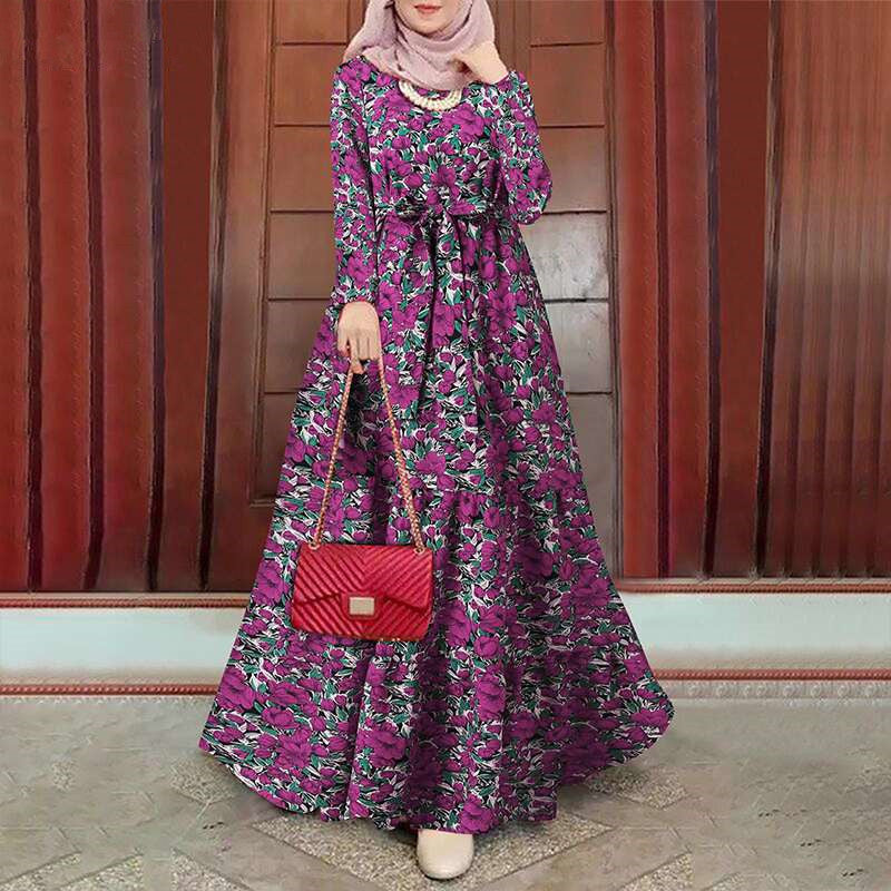 Retro Floral Print Dress with Belt