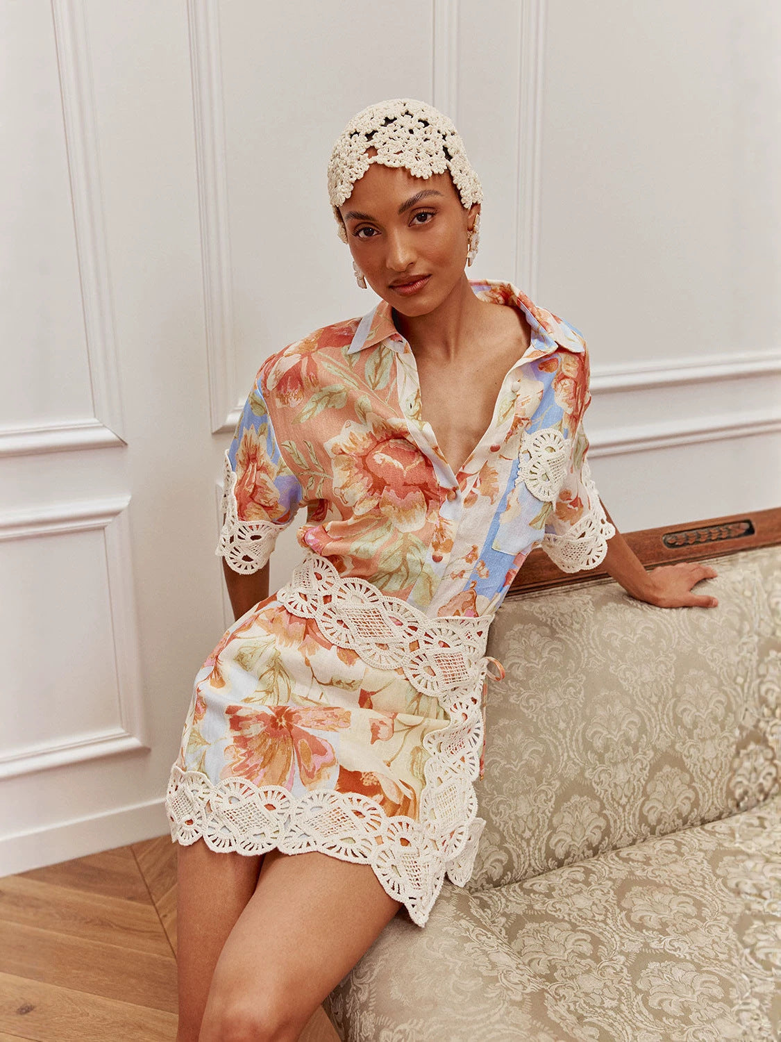 Floral Print Linen Shirt and Shorts Set