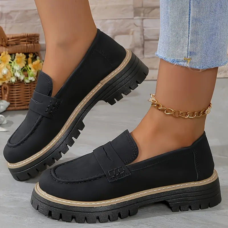 Casual British Style Women Loafers Thick Sole Slip On Shoes