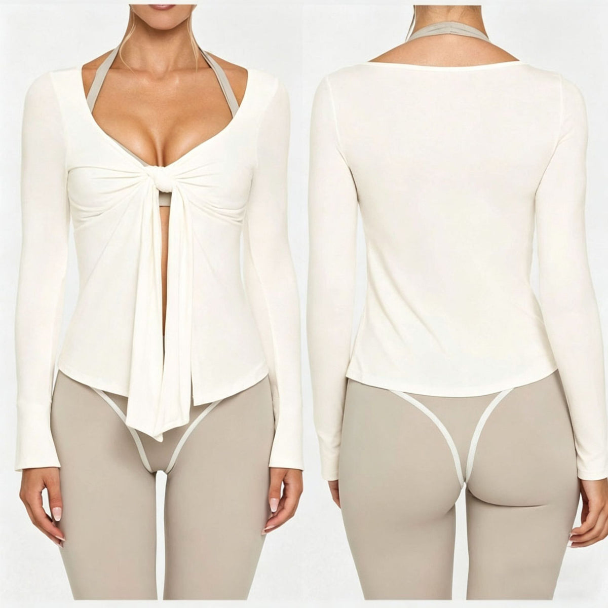 High Elasticity Yoga Jacket with V-Neck Tie