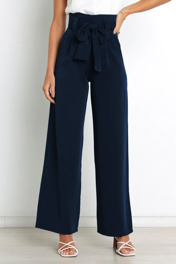 Wide-leg high-waisted lace-up dress pants