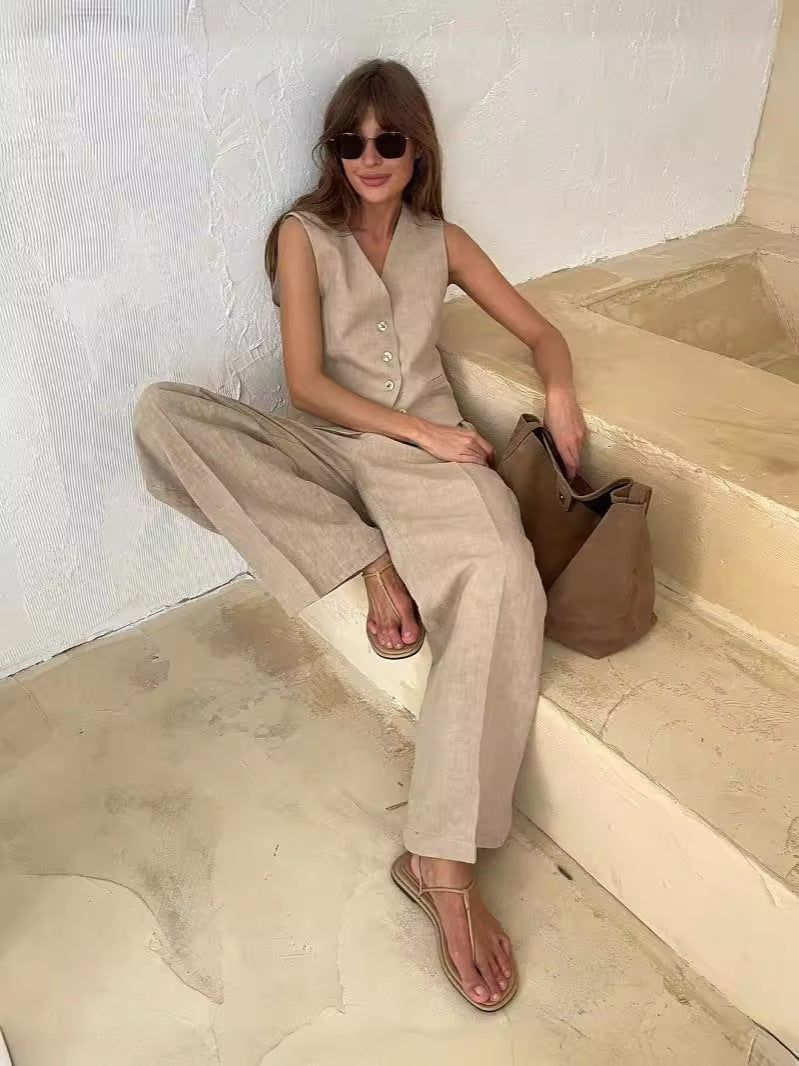 Sleeveless Vest and Pants Set