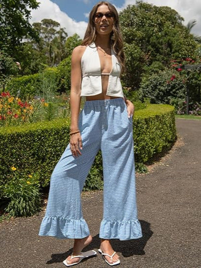 High Waist Plaid Wide Leg Pants