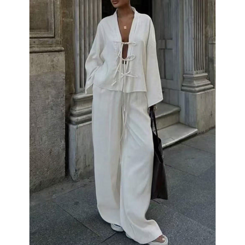 Stylish belted shirt and trousers set