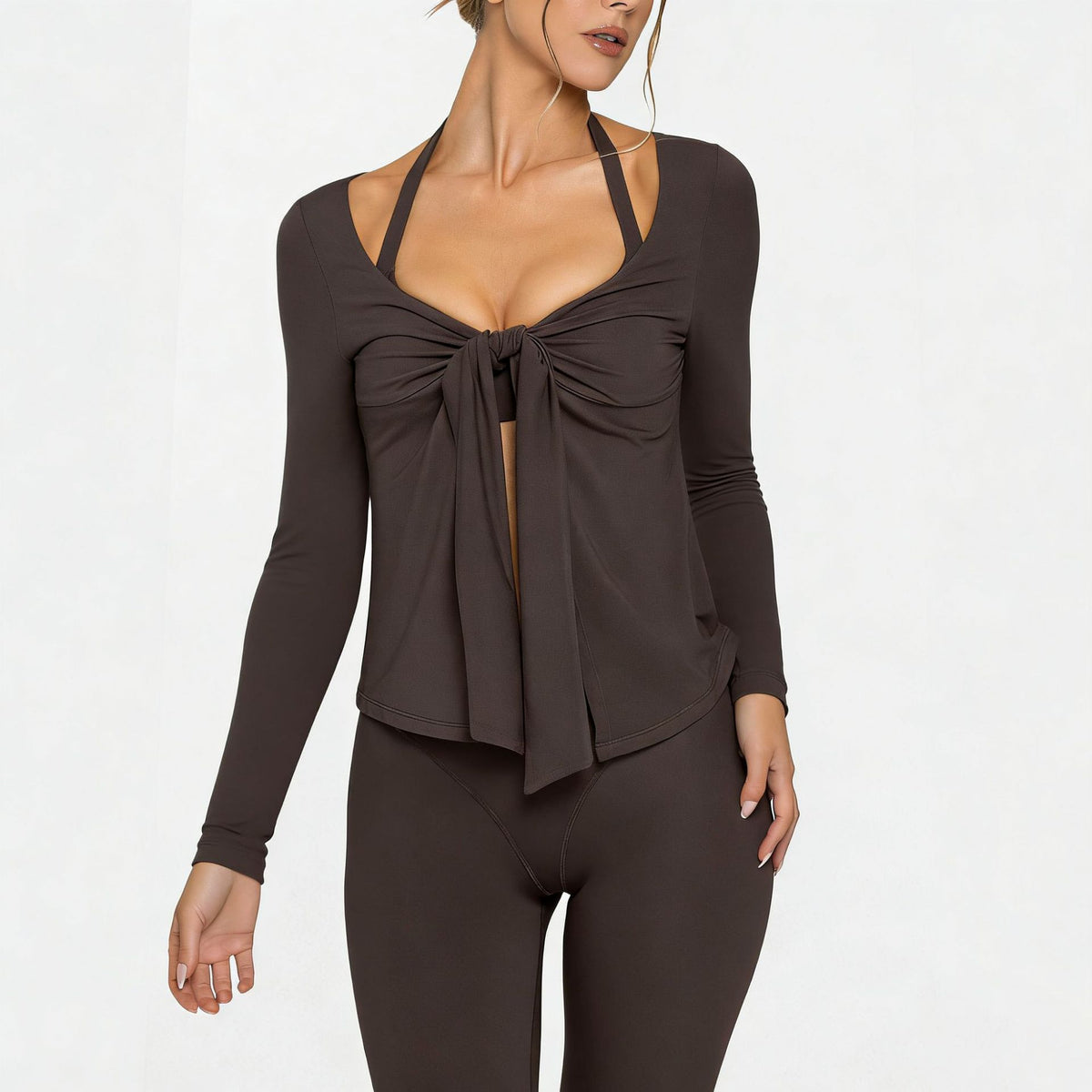 High Elasticity Yoga Jacket with V-Neck Tie