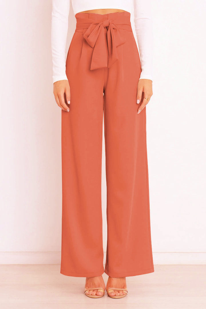 Wide-leg high-waisted lace-up dress pants