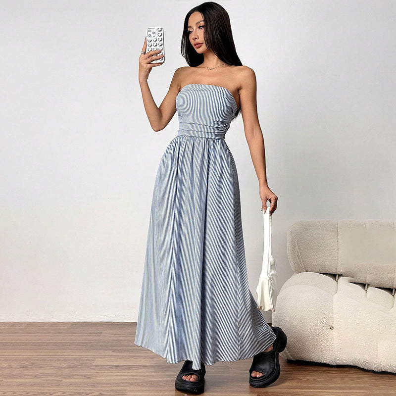 Tube Top Flap Pocket A-Line Dress