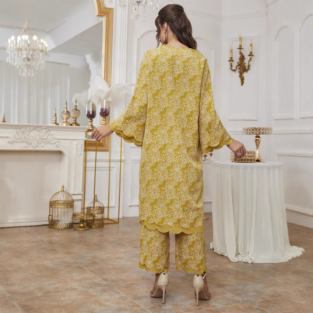 Elegant Floral Print Abaya Dress Set