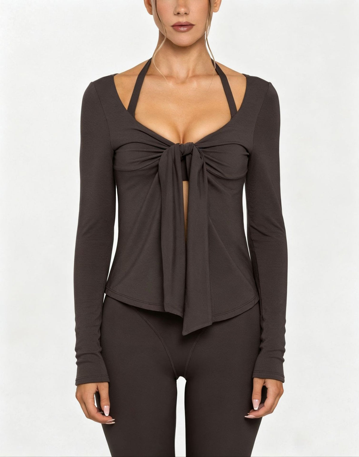 High Elasticity Yoga Jacket with V-Neck Tie