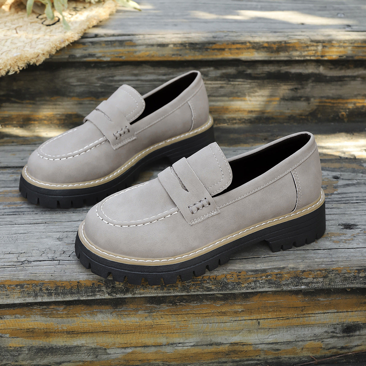Casual British Style Women Loafers Thick Sole Slip On Shoes