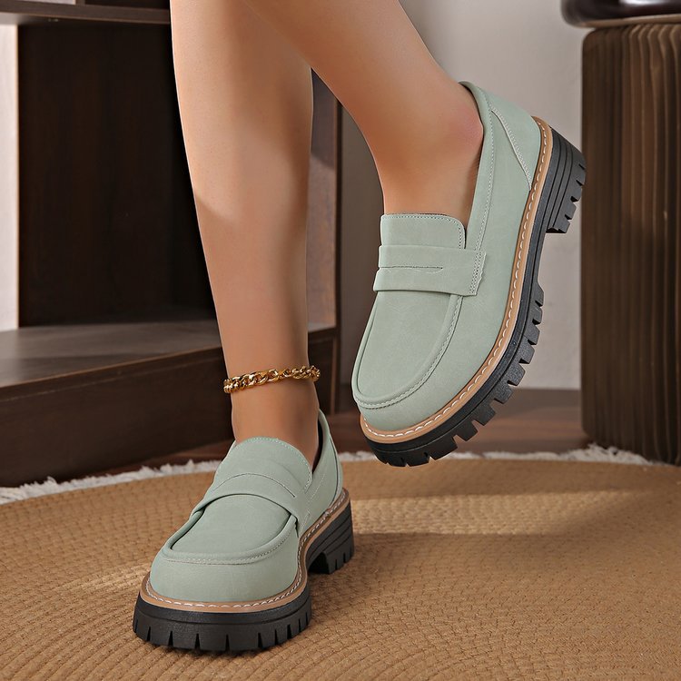 Casual British Style Women Loafers Thick Sole Slip On Shoes
