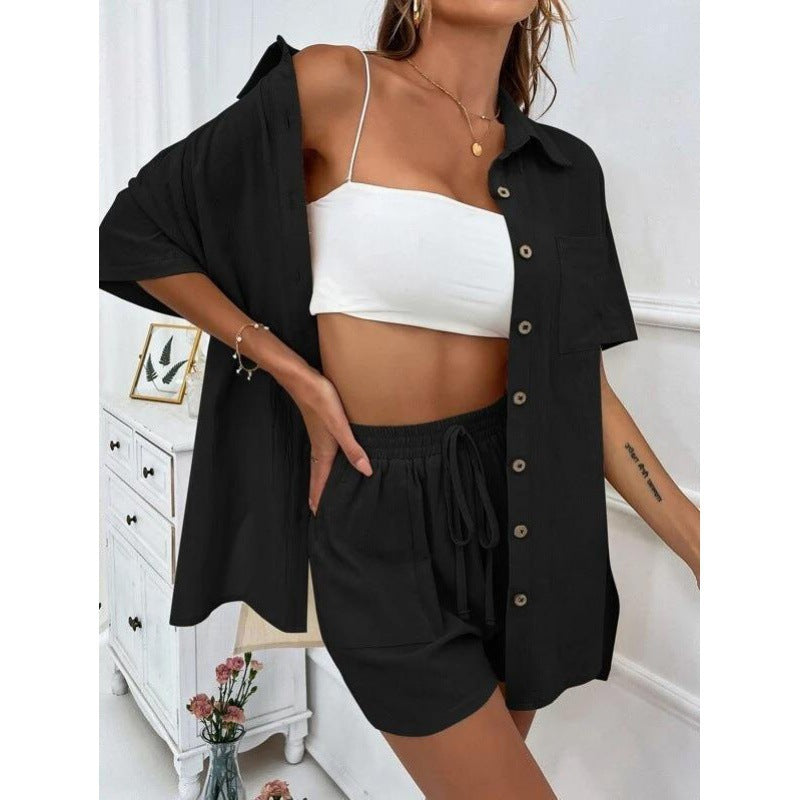 Casual Short Sleeve Shirt and Shorts Set