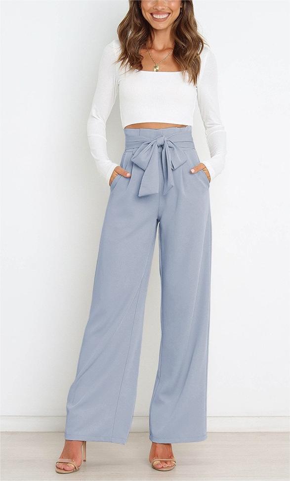 Wide-leg high-waisted lace-up dress pants