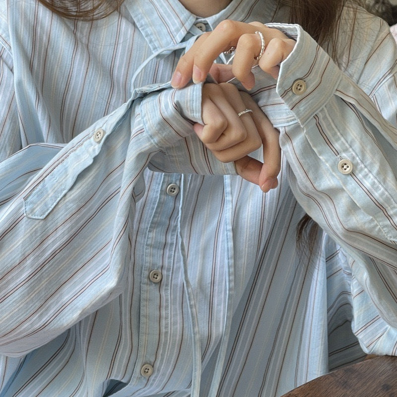 Blue Striped Loose Shirt