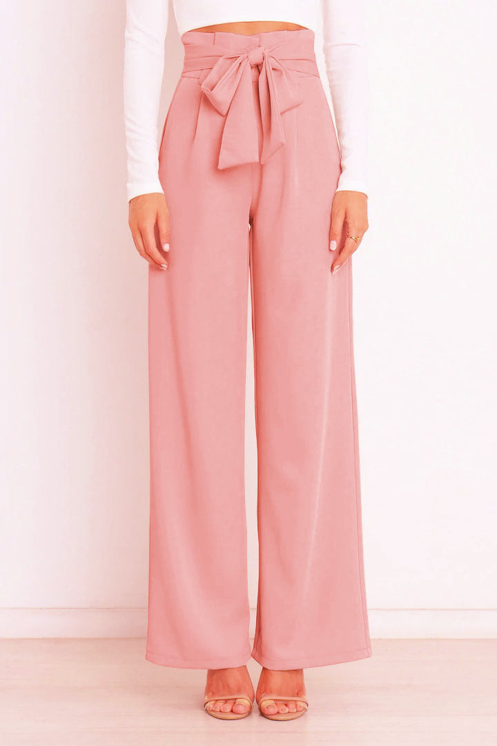 Wide-leg high-waisted lace-up dress pants