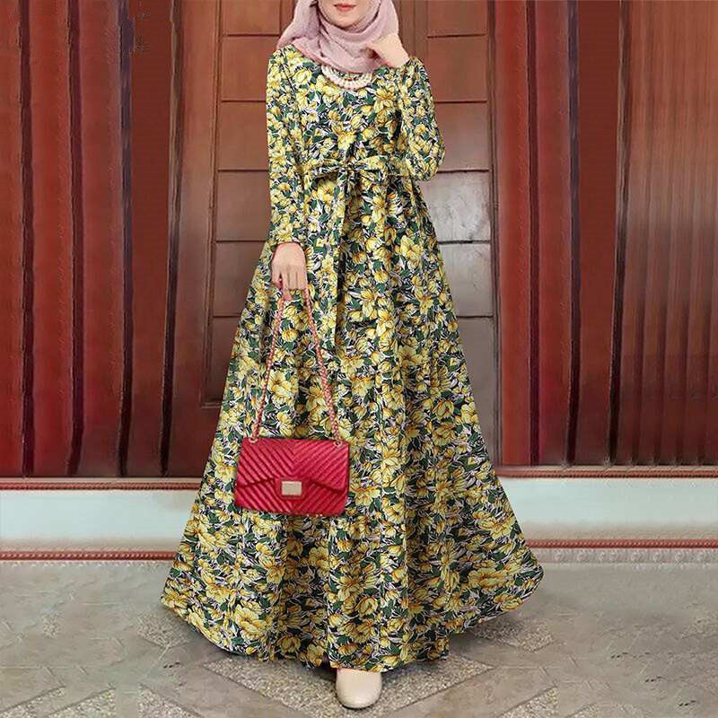 Retro Floral Print Dress with Belt