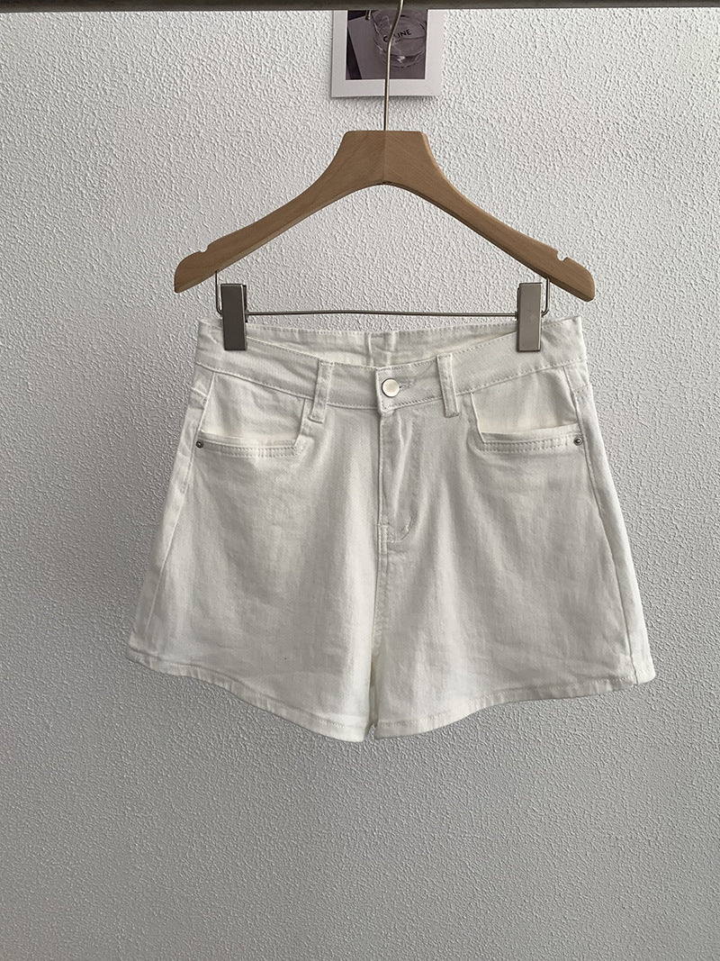 Womens High Waisted Denim A-Line Wide Leg Shorts