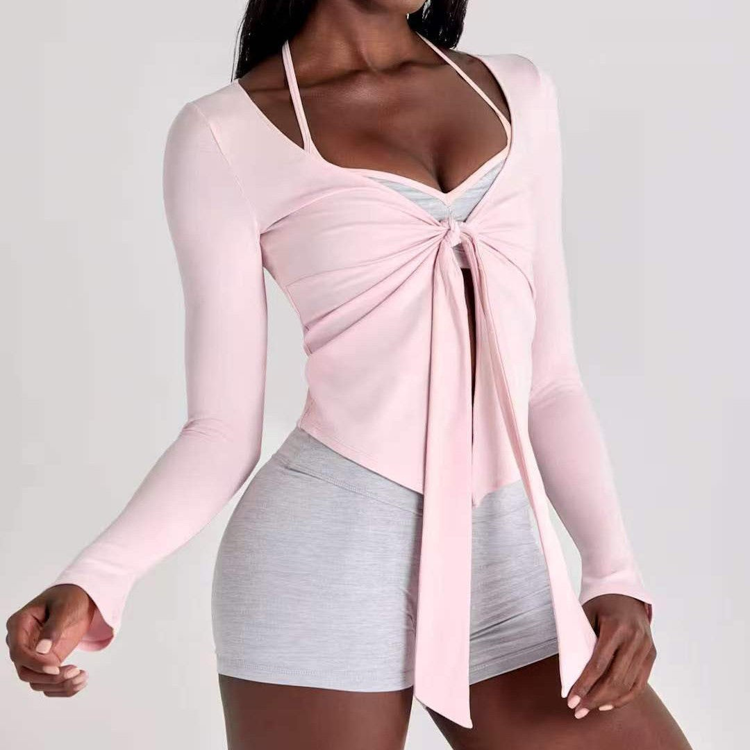 High Elasticity Yoga Jacket with V-Neck Tie