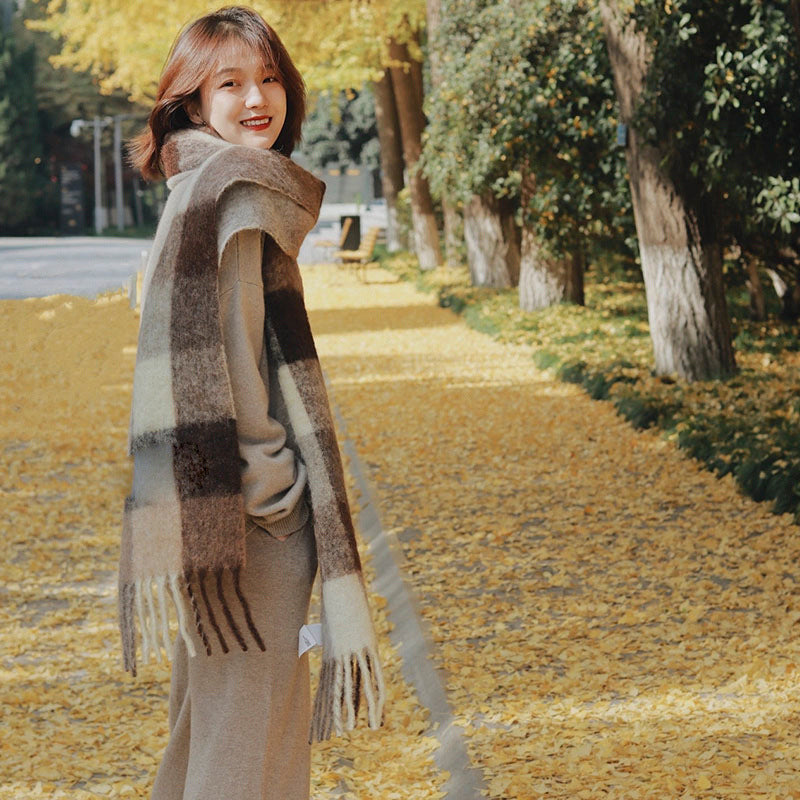 Color Plaid Winter Scarf for Women