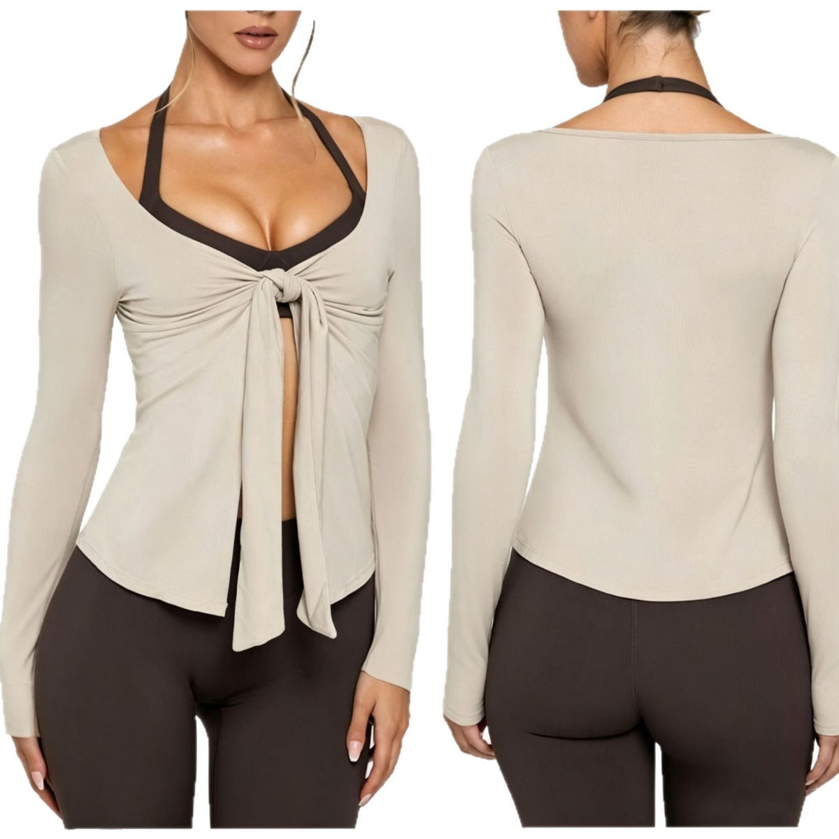 High Elasticity Yoga Jacket with V-Neck Tie