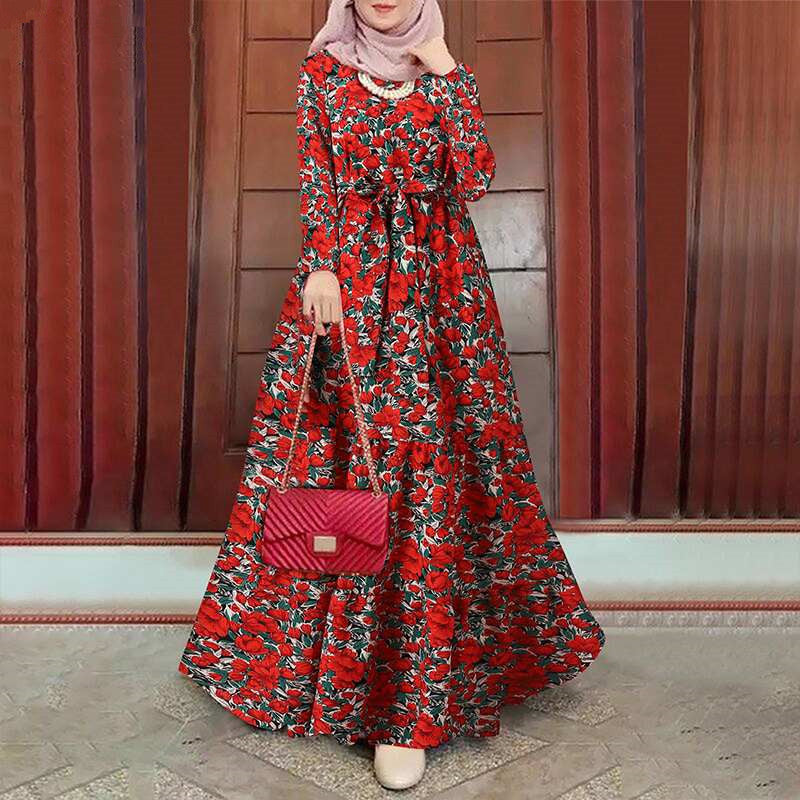 Retro Floral Print Dress with Belt