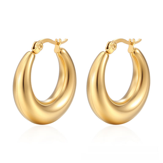 Retro Crescent Hollow Stainless Steel Earrings 18K Gold Plated Women