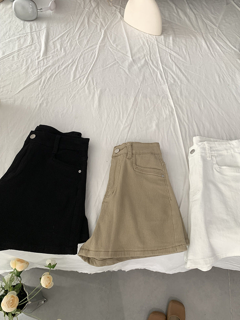 Womens High Waisted Denim A-Line Wide Leg Shorts