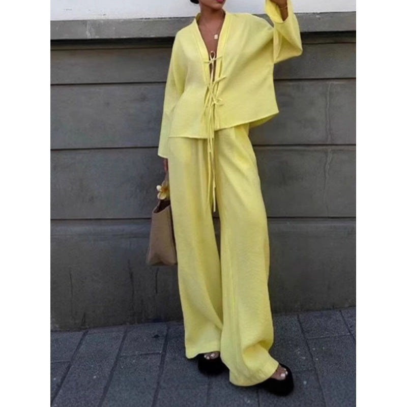 Stylish belted shirt and trousers set