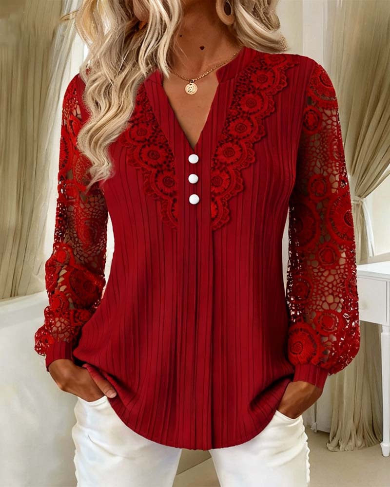 V-Neck Lace Blouse
