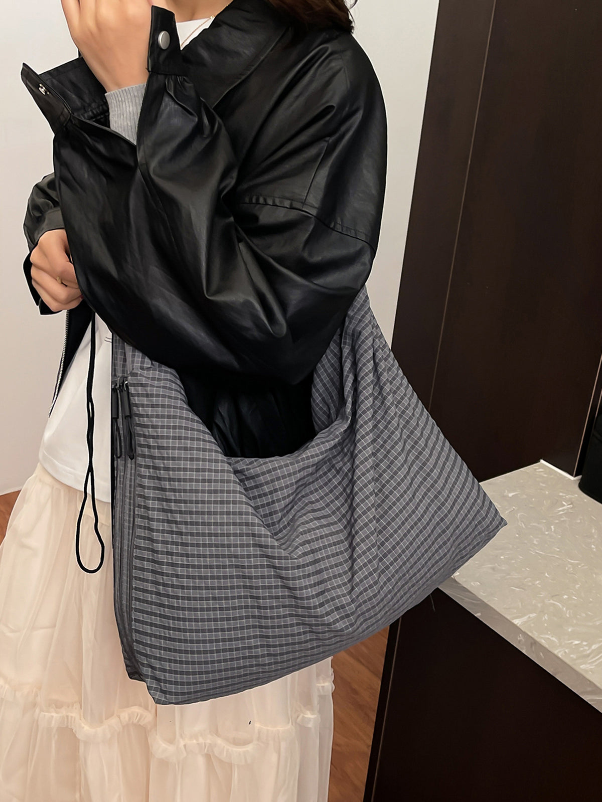 Plaid Puff Bag